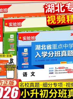 2026小升初实验班湖北省重点中学入学分班真题卷语文数学英语五六年级提分新初一分班必备 武汉市小升初元调真卷小学毕业升学试卷