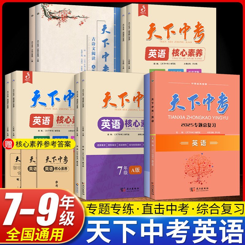 天下中考英语核心素养提升七八九年级AB版上下册武汉专用 初中初一二三英语完形填空阅读理解短文填词听力元调中考总复习