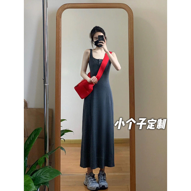 150小矮个子辣妹吊带背心连衣裙女收腰a字修身中长款无袖打底裙