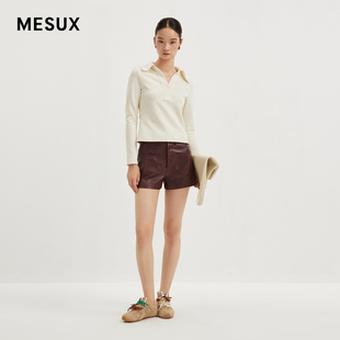 MMFUD502 钩花翻领上衣POLO衫 MESUX米岫新品 女纯色修身