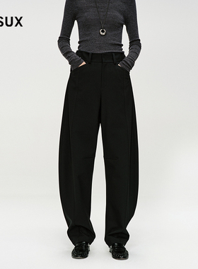 MESUX米岫25冬高智风内磨毛黑色修腿显瘦香蕉裤型休闲裤MNWUQ412