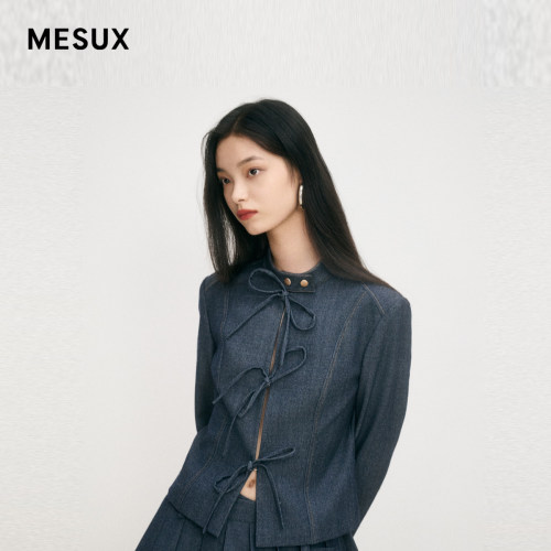 MESUX米岫女甜美短款系带立领收腰绵羊毛新中式外套MMWUH106