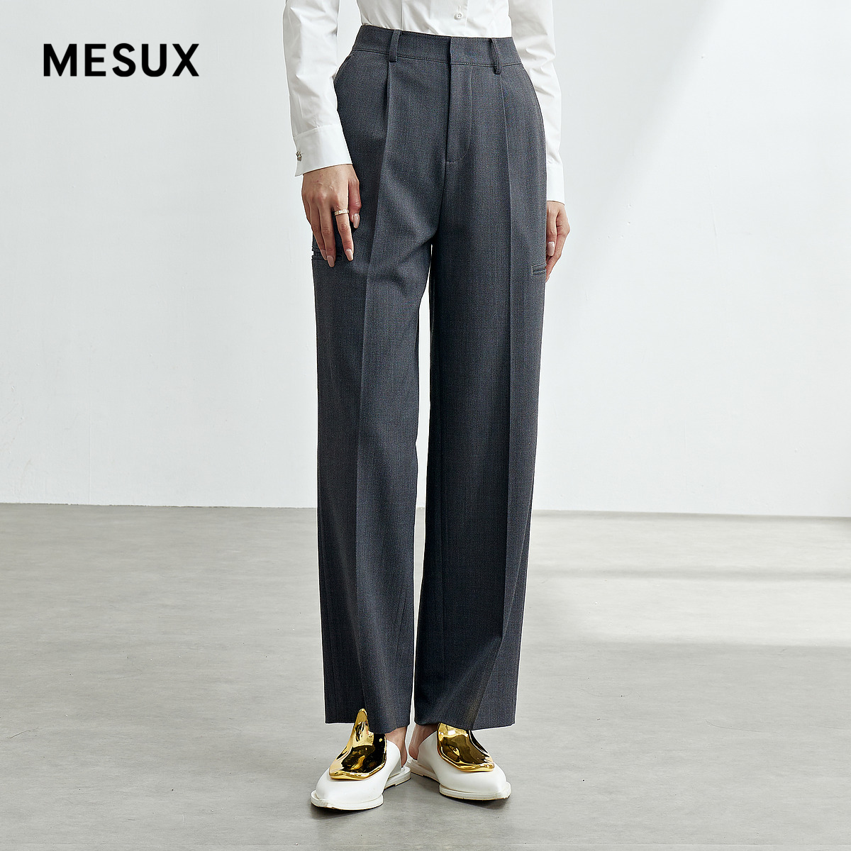 MESUX米岫秋新品侧开袋直筒西裤休闲裤女长裤子MLFUQ407