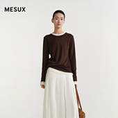 MESUX米岫26春棉醋酸双面针织面料手工钉珠撞色边T恤MOSUB402