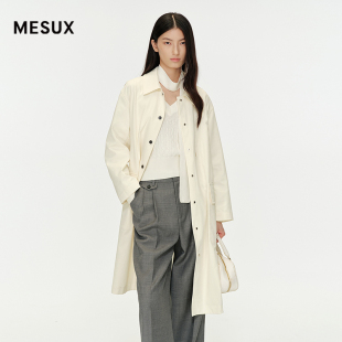 MESUX米岫春迪木尔风单排扣翻领中长款 附腰带风衣外套MNFUG202