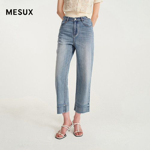 MESUX米岫26夏复古水洗干爽牛仔美式复古小直筒九分裤MOMUR502