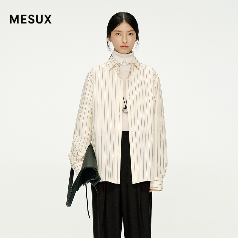 MESUX米岫25冬迪木尔风复古条纹廓形cleanfit长袖衬衫MNWUC401