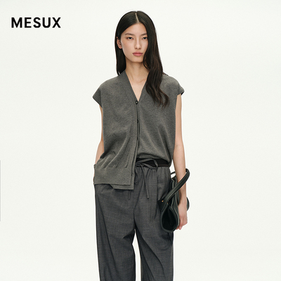 MESUX米岫25秋季全棉高洁纱V领无袖针织马甲开衫宽松背心MNMUE205