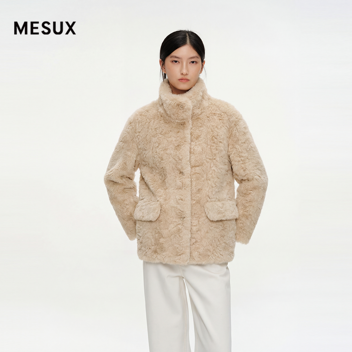 MESUX米岫25冬仿皮草质感数码提花直身毛呢外套MNWSH40