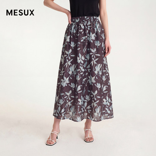 MESUX米岫26夏 海盐可露丽 莱赛尔亚麻混纺印花半裙MOMPS401