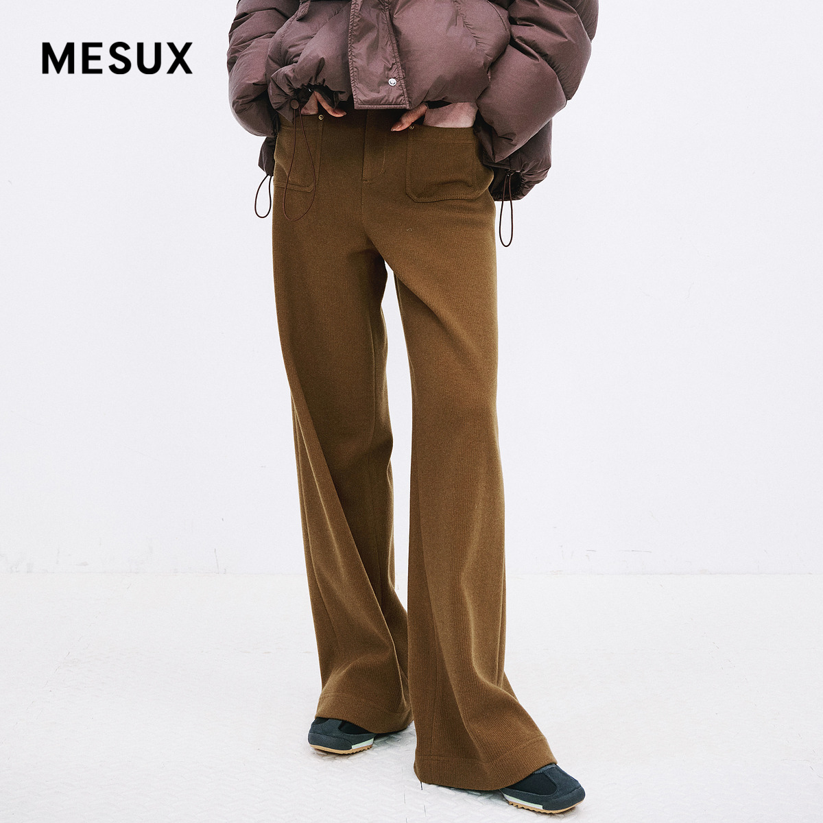 MESUX米岫冬新品女装绵羊毛简约高腰直筒休闲裤MMWUQ402