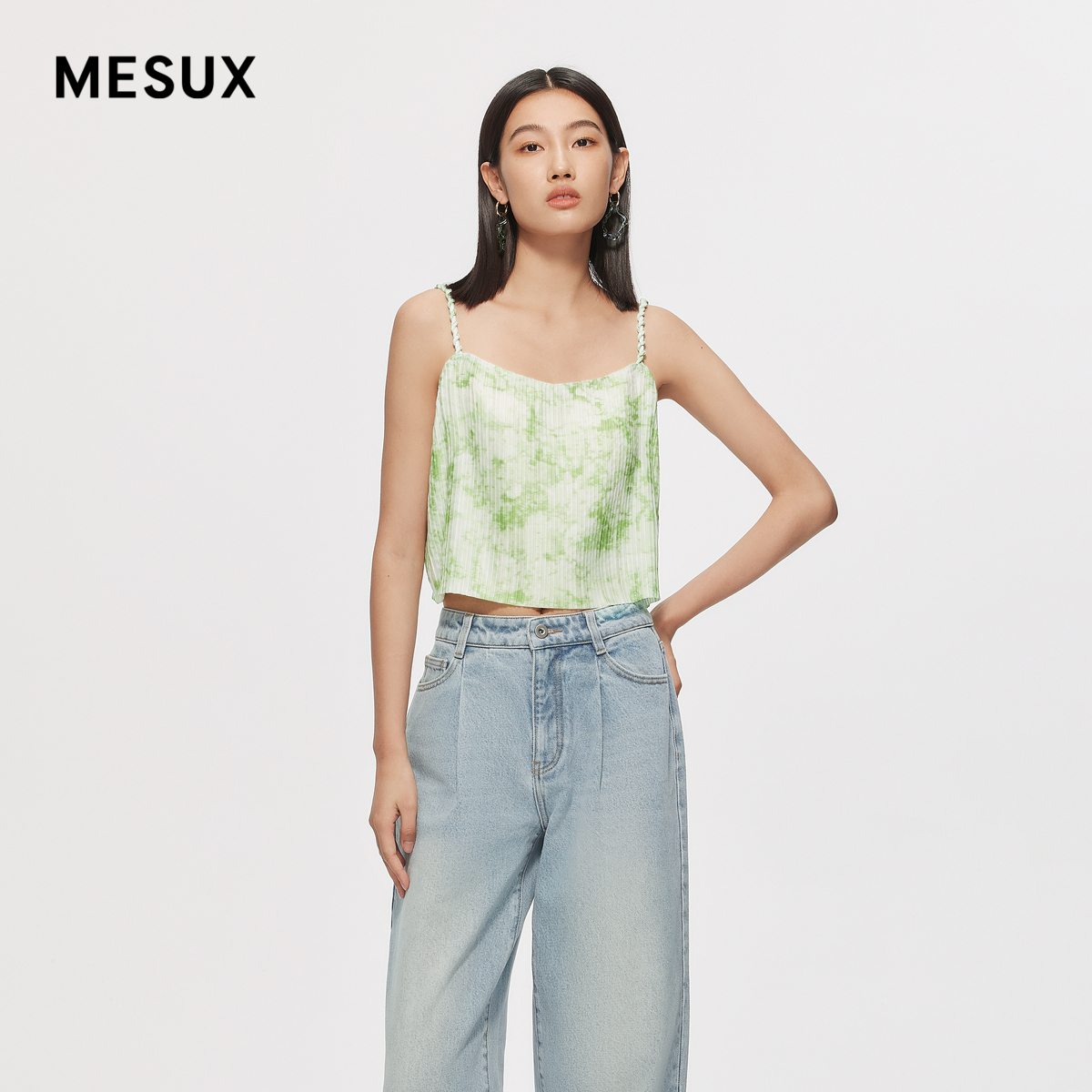 MESUX米岫新品时尚设计晕染压褶吊带女MMSUD101