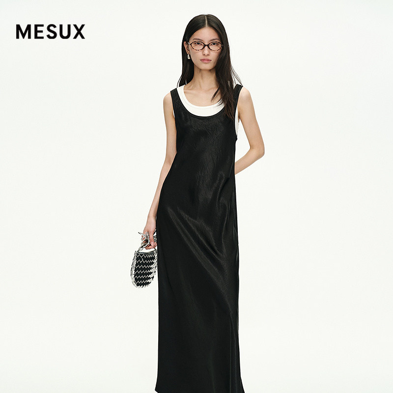 MESUX米岫夏醋酯无袖连衣裙轻奢通勤波嬉风连衣裙MNMUO329