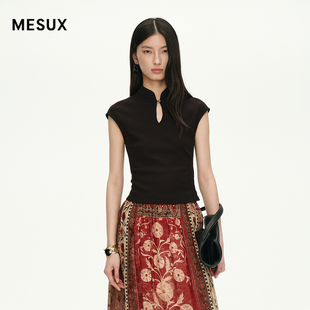 [博主同款]MESUX米岫夏新中式长绒棉立领修身短袖T恤MNMUB304