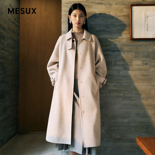 MESUX米岫绵羊毛混纺中长款毛呢大衣含骆驼绒桑蚕丝外套MMWUI303