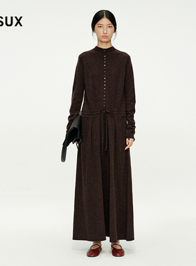 MESUX米岫25冬美丽诺羊毛复古多纽扣抽绳设计毛织连衣裙MNWUE603