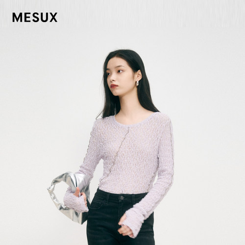 MESUX米岫新品女【进口面料】3D云朵泡泡袖蕾丝上衣MMWUD506