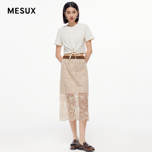 MESUX米岫新品女装优雅蕾丝直筒半身裙MMFUS415