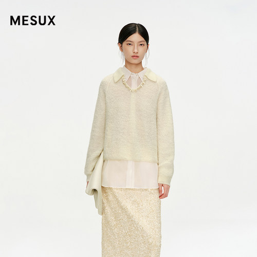 MESUX米岫春含Baby马海毛X绵羊毛POLO领重工链饰毛衣MNWUE419