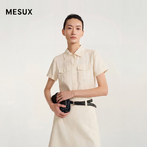 MESUX米岫26夏莱赛尔亚麻面料博主风贴袋纸片人短衬衫MOMUC204