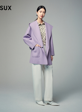 MESUX米岫冬时尚设计女装连帽双面呢大衣MLWUI414