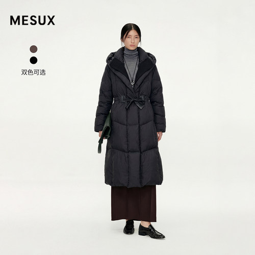 MESUX米岫25冬收腰浴袍设计毛织立领款长款鹅绒服羽绒服MNWBL403