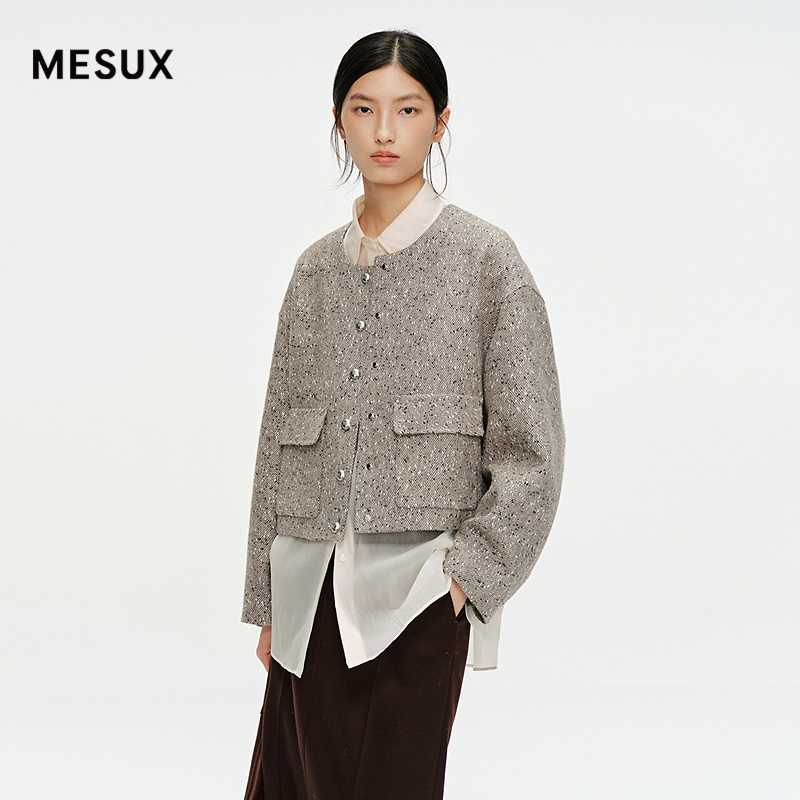 MESUX米岫25冬迪木尔风复古老钱风绵羊毛短款毛呢外套MNWUH105