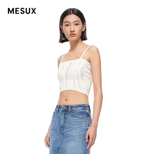 MESUX米岫新品女装高弹力修身提花针织吊带上衣MMMUE101