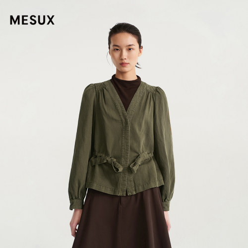 MESUX米岫26秋交织肌理面料复古收腰泡泡袖短外套MOFUD509
