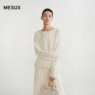 MESUX米岫26春手工剪羽毛流苏含羊毛花纱 菱格提花毛衣MOSUE417