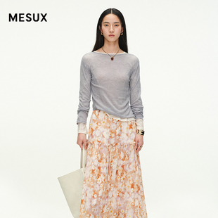 MESUX高定水溶工艺100%羊毛一字领柔光长袖毛衫MNSUE403