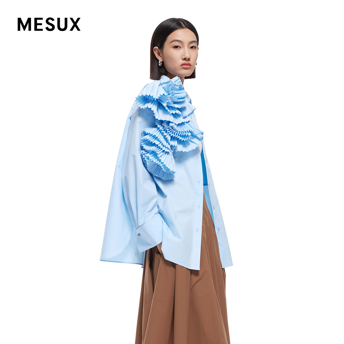【明星同款】MESUX米岫新品女装立体花装饰长袖衬衫上衣MMMUC401