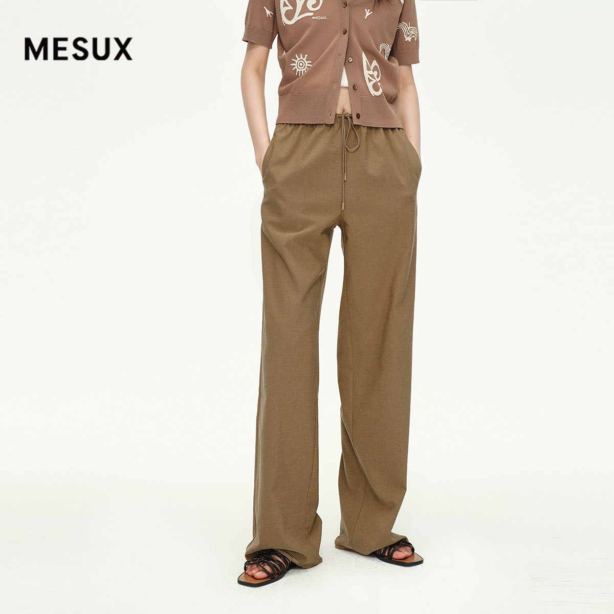 MESUX米岫夏松弛风亚麻质感都市通勤休闲直筒裤长裤MNMUQ409