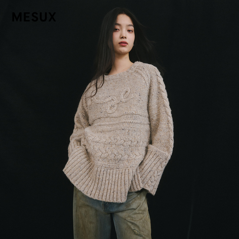 MESUX米岫新品绵羊毛含羊驼毛复古套头毛衫女针织衫MMWUE436