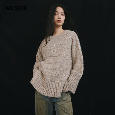 MESUX米岫新品含绵羊毛羊驼毛复古套头毛衫女针织衫MMWUE436