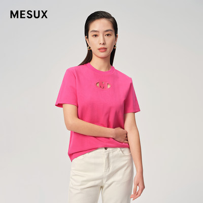 MESUX米岫春季女装刺绣廓形短款圆领短袖T恤女MLSUB303