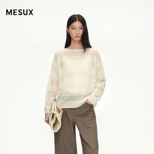 MEUX米岫2025长袖套头T恤针织衫