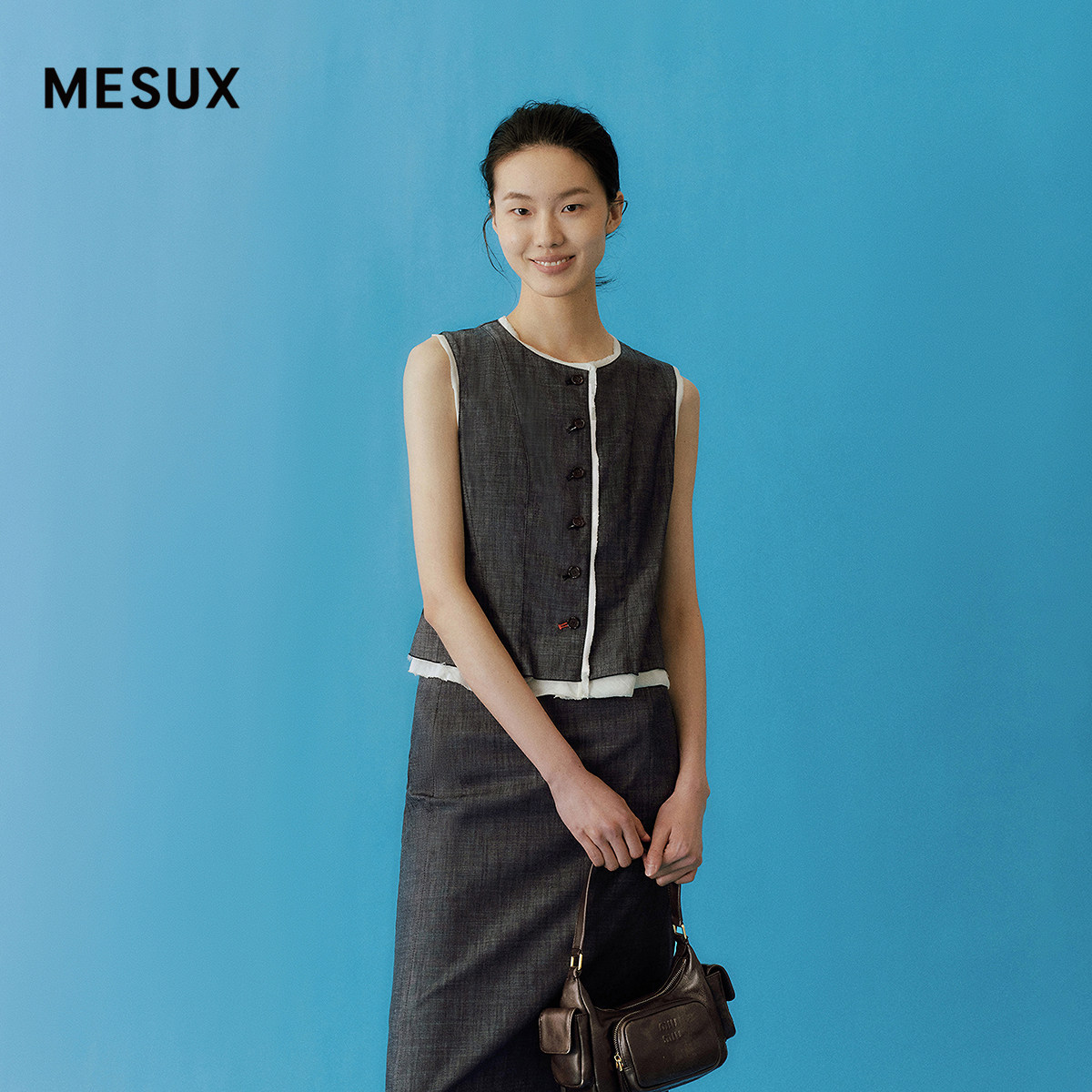 MESUX米岫26夏盐岸漫游日本进口面料正反异色2穿短马甲MOMUK105