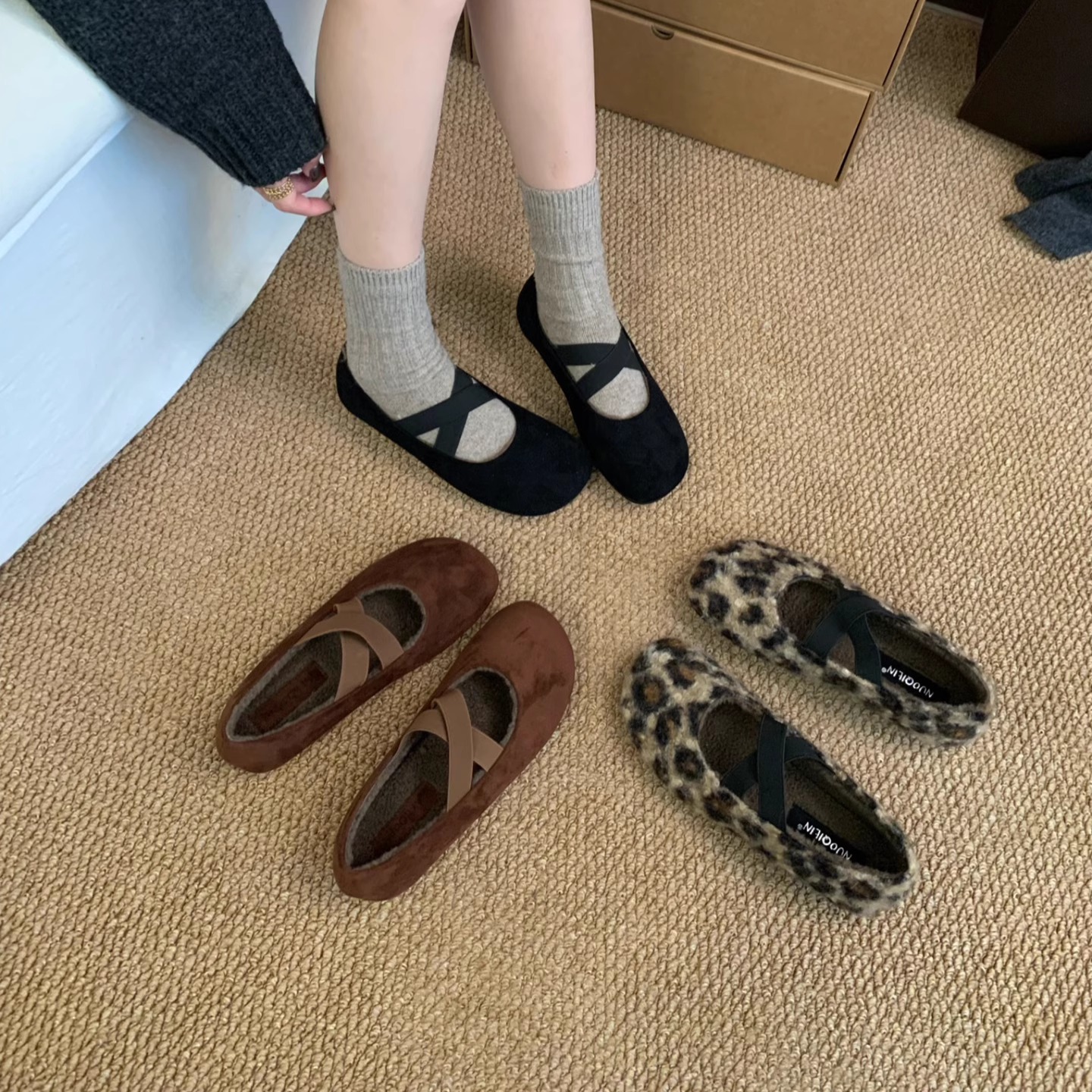 复古法式复古绒面浅口玛丽珍加绒