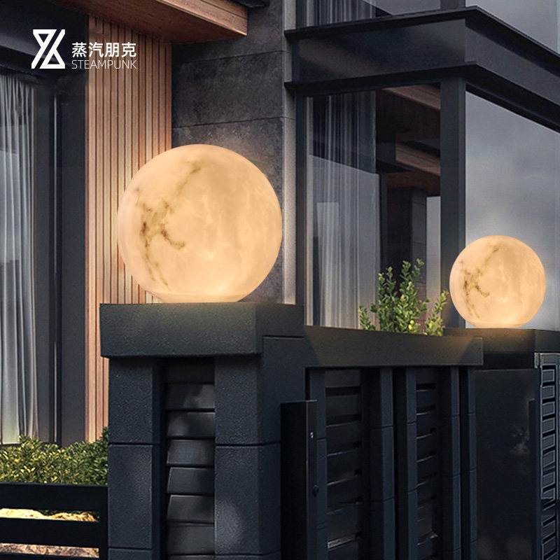 户外防水柱头灯仿云石端景台灯别墅景观月球灯室外庭院围墙柱子灯
