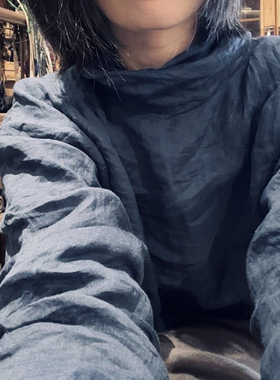 素年原创休闲宽松文艺复古舒适苎麻彩双层加里衬套头领女打底外穿