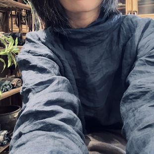 素年原创休闲宽松文艺复古舒适苎麻彩双层加里衬套头领女打底外穿