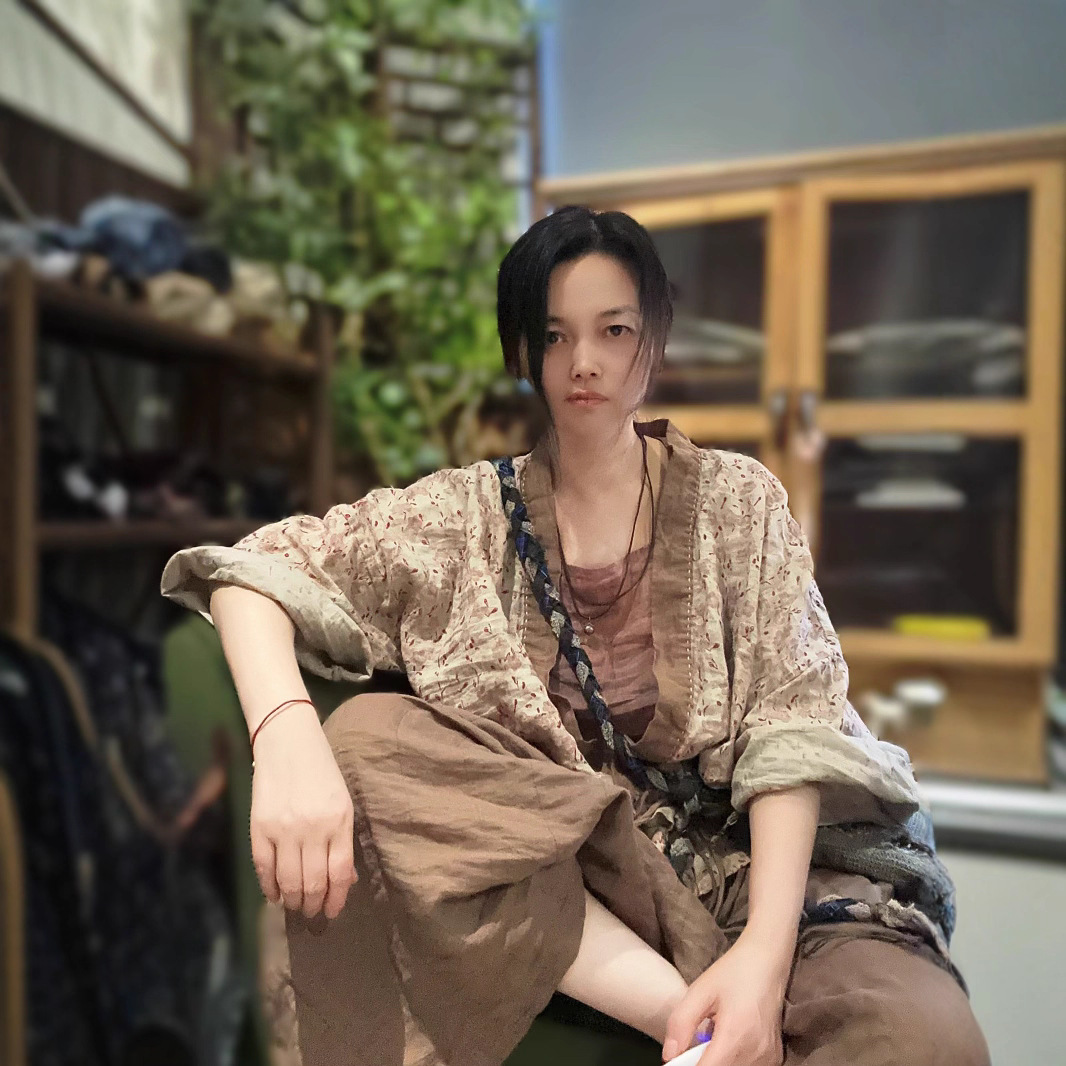 素年未央亞麻印花對襟復古女開衫