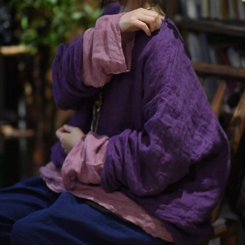 长袖亚麻文艺素年百搭宽松套头衫
