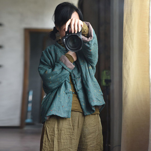 青衣原创棉麻自制秋冬轻薄女式棉衣 森系清新田园碎花短棉服棉袄