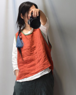 背心 文艺坎肩复古减龄无袖 原创圆领女装 亚麻手工缝线马甲宽松短款