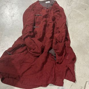 素年未央原创设计新款原创休闲女复古肌理亚麻手工盘扣立体中长袍