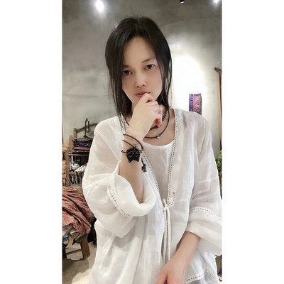 简约长袖休闲苎麻防晒服吊带女