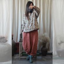 那年布语原创棉麻女装圆领小碎花棉袄休闲文艺夹棉上衣壹旧左岸风