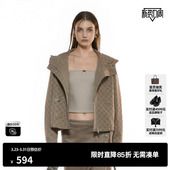 TI植绒满版 新款 短款 复古老花抽绳连帽外套尤缇2025秋季 风衣女装